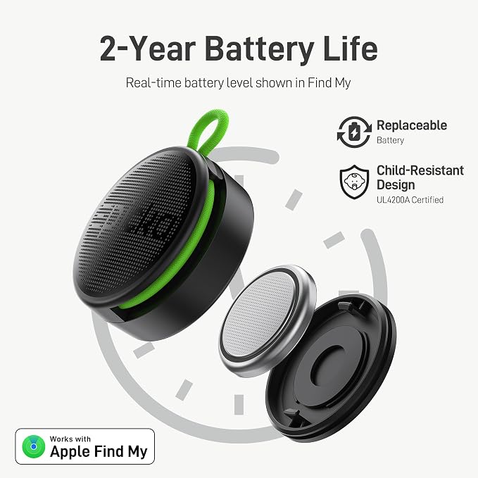 Epicka Tracker Tags with Integrated Adjustable Strap, 2-Year Long Battery Item Finder Works with Apple Find My (iOS Only), NFC & IP67 Waterproof Smart Tag for Keys, Luggage, Bike, Pets, 2 Pack, Black