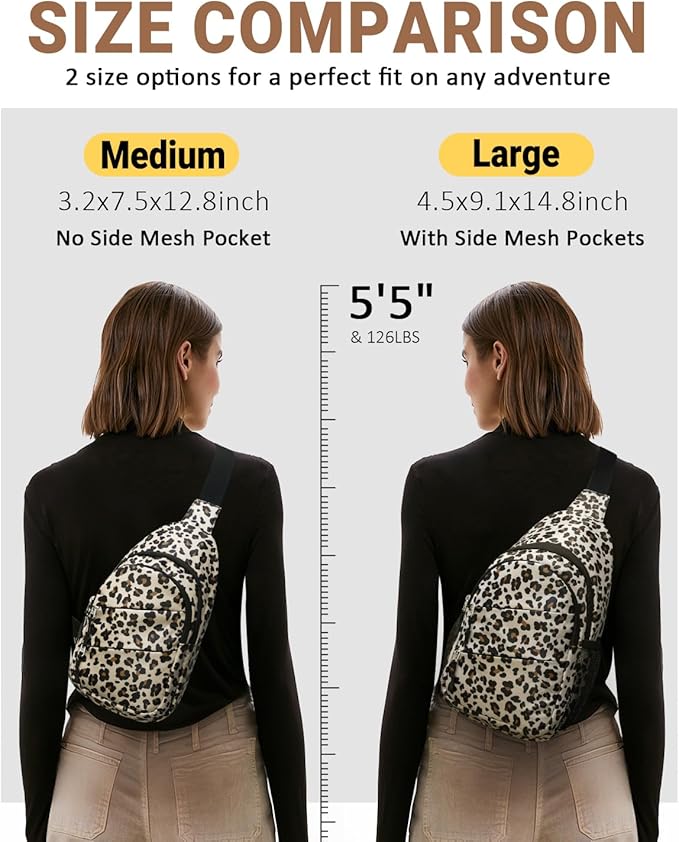 Tuwubi Crossbody Bags for Women, Sling Bag for Men, Small Hiking Backpack Anti Theft Lightweight for Outdoors Travel (M, Leopard