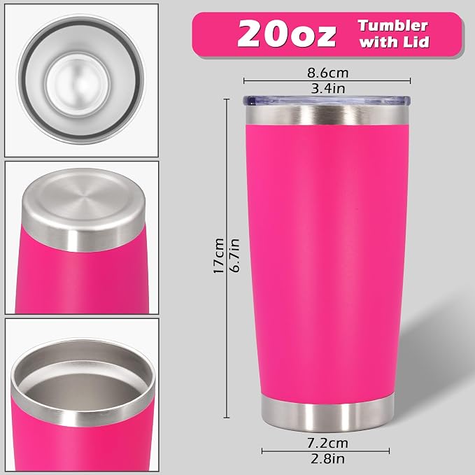 AIANJI 20oz Tumbler Bulk Stainless Steel Tumblers with Lid Vacuum Insulated Double Wall Travel Coffee Mug Powder Coated Tumbler Cup for Hot and Cold Drinks(Hot Pink, 12 pack)