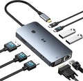 USB C Docking Station Dual Monitor Adapter, Selore Laptop Docking Station 3 Monitors Quad Display with 2 HDMI, DP, VGA, Ethernet, 3 USB A&C 3.0, 100W PD, USB C Hub Dongle for DELL, HP and More