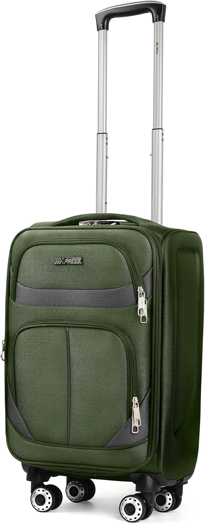 20" Luggage, Softside Suitcase with LOCK,Expandable Luggage w/Double Spinner Wheels, Lightweight Rolling Suitcases for Travel Carry On Luggage（Green-Grey,20in）