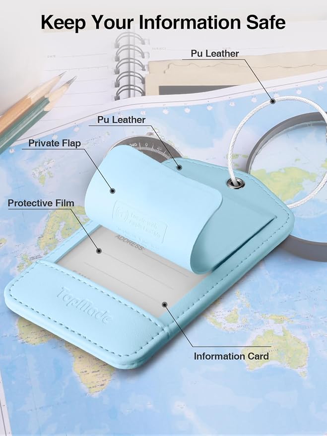 TopMade Smart Luggage Tag with Find My, Premium Leather Luggage Tags for Suitcase, Travel Bags, Backpacks, Anti-Lost Suitcase Tag Tracker for Travel with Privacy Name Card, Rechargeable