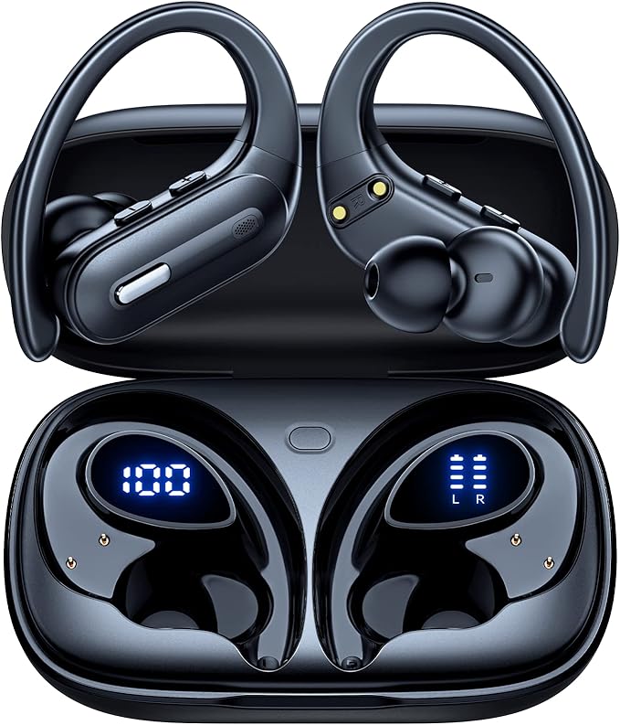 Active Noise Cancelling Ear Buds Wireless Earbuds 90Hrs Playtime Bluetooth Headphones with Hi-Res Stereo Deep Bass Power Display Earphones with Earhooks Waterproof Transparency Headset for Sports/Gym