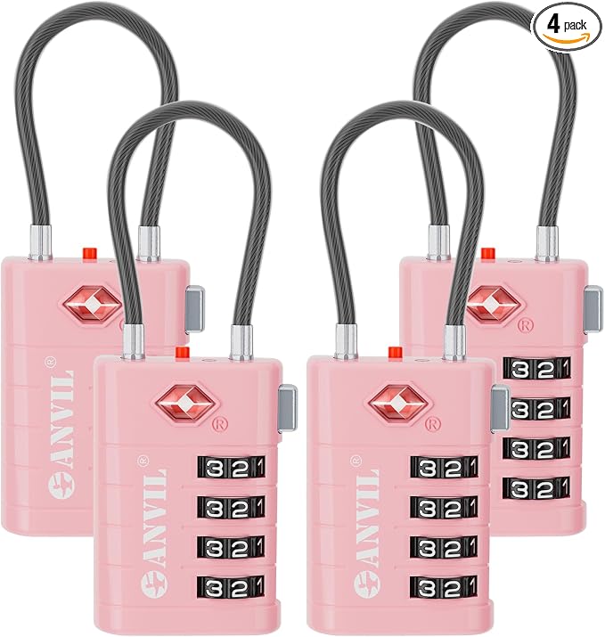 ANVIL TSA Approved Luggage Locks with Search Alert Indicator, 4-Digit Combination Suitcase Lock, Advanced TSA008 Core Heavy Duty Anti-Theft Travel Lock for Double Zippers, Backpacks