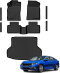 Auxko All Weather Floor Mats Cargo Mat & Door Sill Protector for Honda Civic Sedan 2016-2021 TPE Liners Accessories Guard Odorless Anti-Slip Floor Trunk Liner