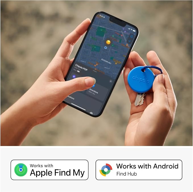 Chipolo POP Tracking Tag - Colorful, Compatible, Loud Bluetooth Tracker with Call Your Phone & Out of Range Alerts, Works with Apple Find My or Find Hub on Android (Blue)