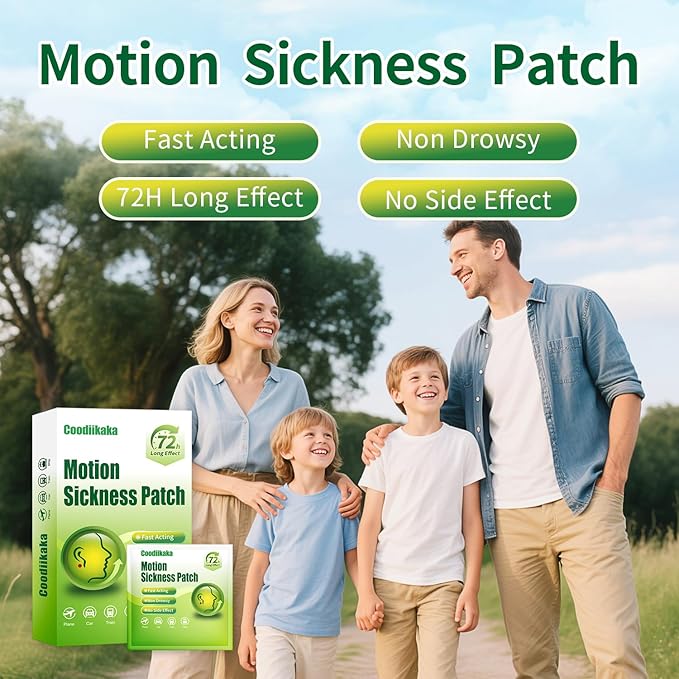 Motion Sickness Patches Non-Drowsy Formula Prevents Car, Airsick, Altitude Sickness, Sea & Motion Rides Travel Essentials for Adults & Kids Long-Lasting up to 72 Hours (48Pcs)