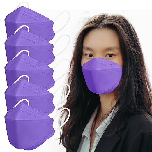 Borje KN95 Face Masks, 100 Pcs Disposable Face Masks, Purple Mask Against PM2.5 from Fire Smoke & Dust Filter Efficiency 95%