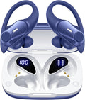 Active Noise Cancelling Ear Buds Wireless Earbuds 80H Playtime Bluetooth Headphones with LED Display Case, Hi-Res Audio Clear Calls Earphones with Over Ear Hooks for Running Gym Workout Travel Blue