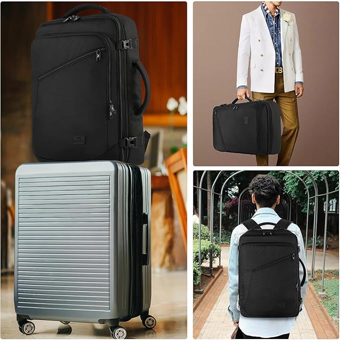MATEIN 45L Travel Backpack, Large Carry on Backpack for Men Women, Water Resistant Lightweight Expandable Daypack, Business Weekender Backpacks, Gifts for People who Travel, Black