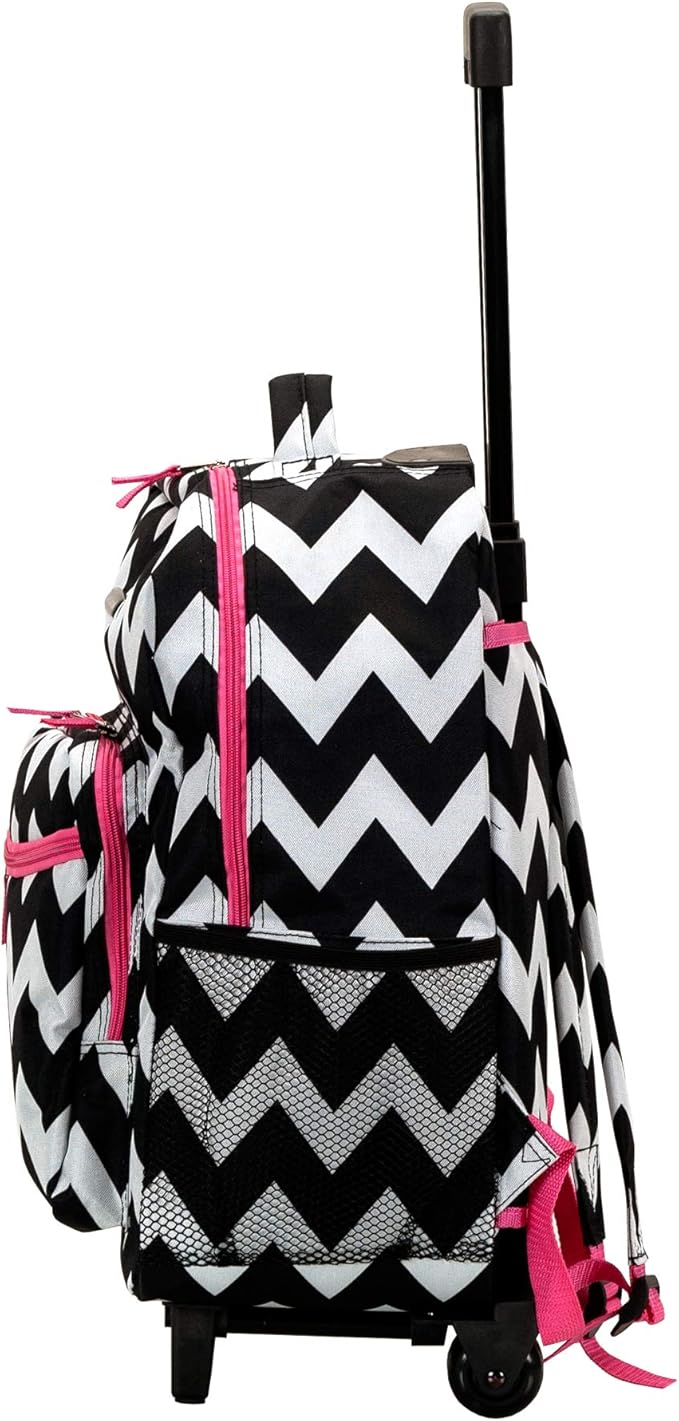 Rockland Double Handle 17" Rolling Backpack, Pink Chevron