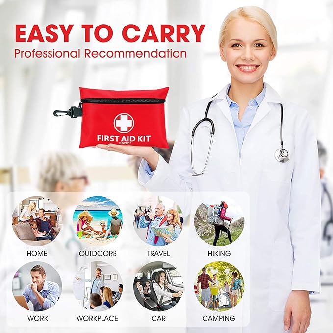 Mini First Aid Kit - 147 Piece Small First Aid Kit,with Rotatable Buckle Ideal for Cars, Schools, Sports, Homes, Travel, Camping, Hiking ﻿