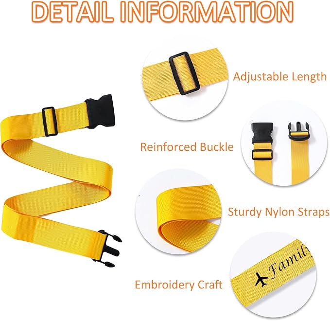 Personalized Luggage Straps for Suitcases 4 Packs Customized Adjustable Suitcase Strap with Embroidery Name/Text, Travel Belt with Quick Release Buckle, Accessory for Travel Bag Closure