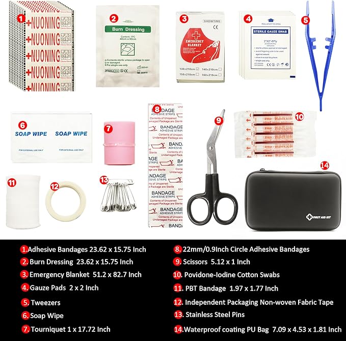 Small First Aid Kit Portable Compact Waterproof Mini Refill Supplies for Home Car Travel Camping Truck Hiking Sports Office & Outdoor Emergencies Black