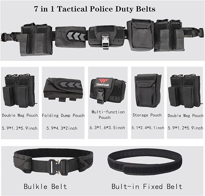 BOMTURN Battle Belt Tactical Belt with Accessories: Duty Belts Law Enforcement Combat Airsoft Police Belt with Pouches 7pcs