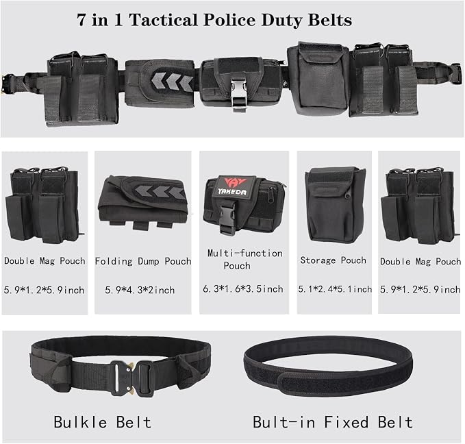 BOMTURN Battle Belt Tactical Belt with Accessories: Duty Belts Law Enforcement Combat Airsoft Police Belt with Pouches 7pcs