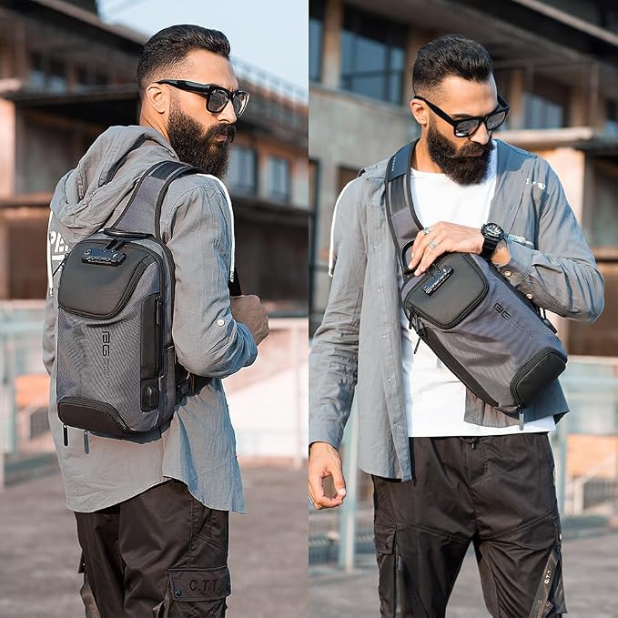 BANGE Anti Theft Sling Bag with USB Charging Port, Waterproof Crossbody Chest Pack, Lightweight Travel Daypack Shoulder Bag for Men Women