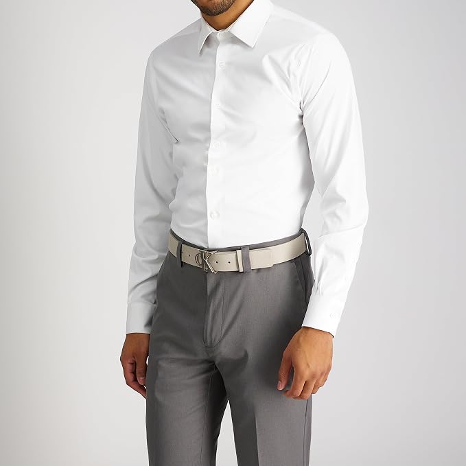 Calvin Klein Men’s CK Monogram Cut Out Buckle Belt – Casual Belt for Jeans & Everyday Wear