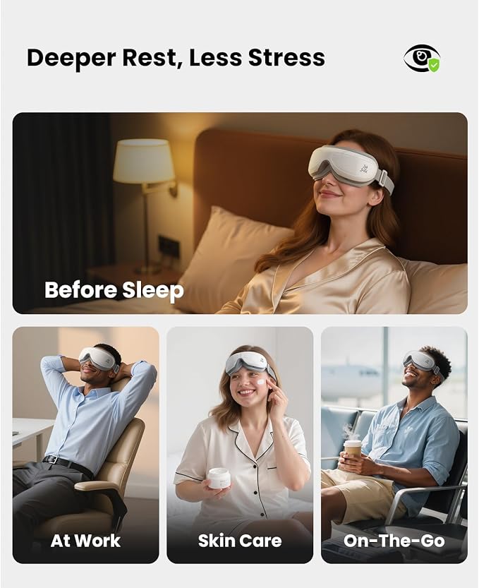 BOB AND BRAD Eye Massager with Heat FSA Eligible HSA, Birthday Gifts for Women Men Mom EyeOasis 2 Heated Eye Mask for Migraines with Music, Smart Migraine Massager for Dry Eyes Relief & Improve Sleep