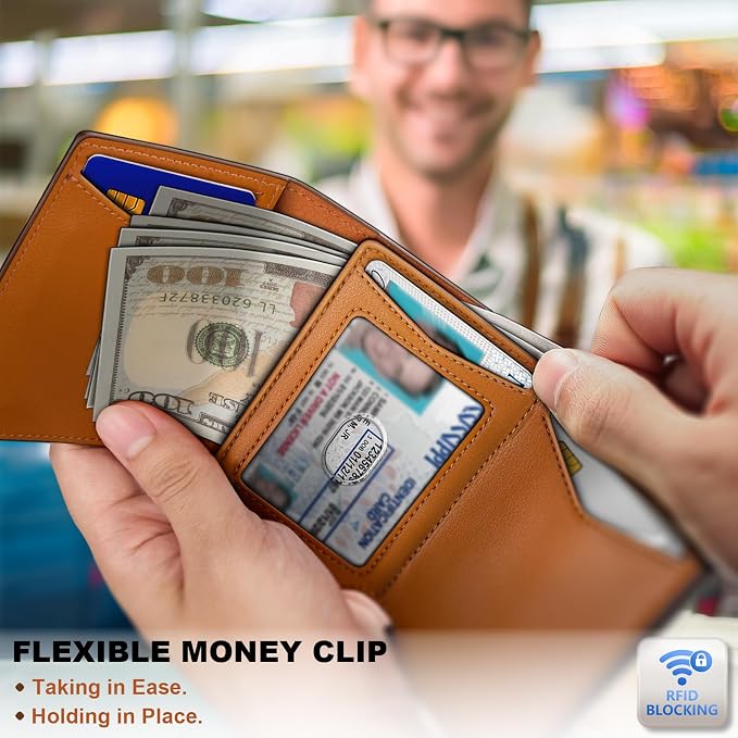 BULLIANT Men Wallet Leather Wallet Card Holders Money Clip for Men 10Cards-Magnetic Flip on Metal Case