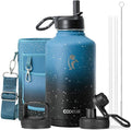 Coolflask 64 oz Water Bottle Insulated with Straw&3 Lids, Half Gallon Water Jug Galaxy Large Metal Stainless Steel Vacuum Flask for Gym, Sports and Travel, Keep Cold 48H Hot 24H,Turquoise