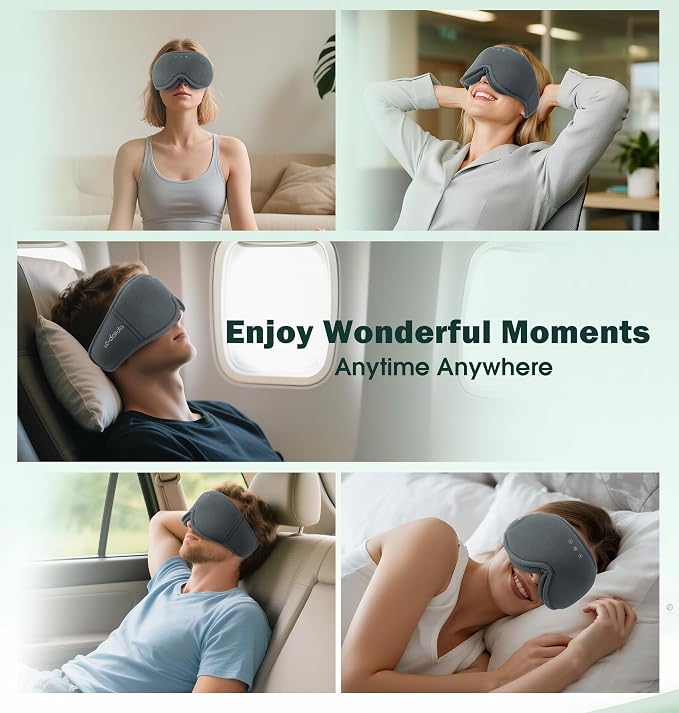 Sleep Mask with Headphones Bluetooth 5.4, LC-dolida Wireless Music Eye Mask for Sleeping Headphones with Soft Bamboo Cotton Cooling Breathable,Ultra-Thin Stereo Speaker for Side Sleepers-Charcoal