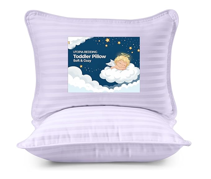Utopia Bedding Toddler Pillow (Lavendar, 2 Pack), 13x18 Small Kids Pillow for Sleeping, Soft and Breathable Cotton Blend Shell, Ideal for Toddler Bed and Travel (Intended for Age 2 and up)