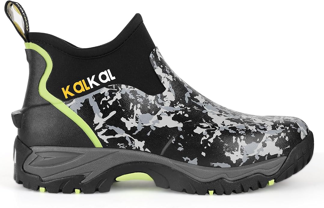 Kalkal Men's Rubber Boots, Waterproof Ankle Rain Boots, Insulated Working Booties with Comfortable Sports Sole, Outdoor Mud Boots for Yard Chore