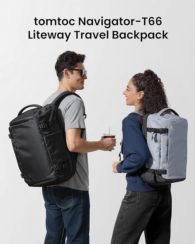 tomtoc Travel Backpack 28L, TSA Friendly Flight Approved Carry-on Luggage, Personal Item Travel Bag, Water-resistant Lightweight Business Rucksack, Durable Bag Fits 16 Inch Laptop