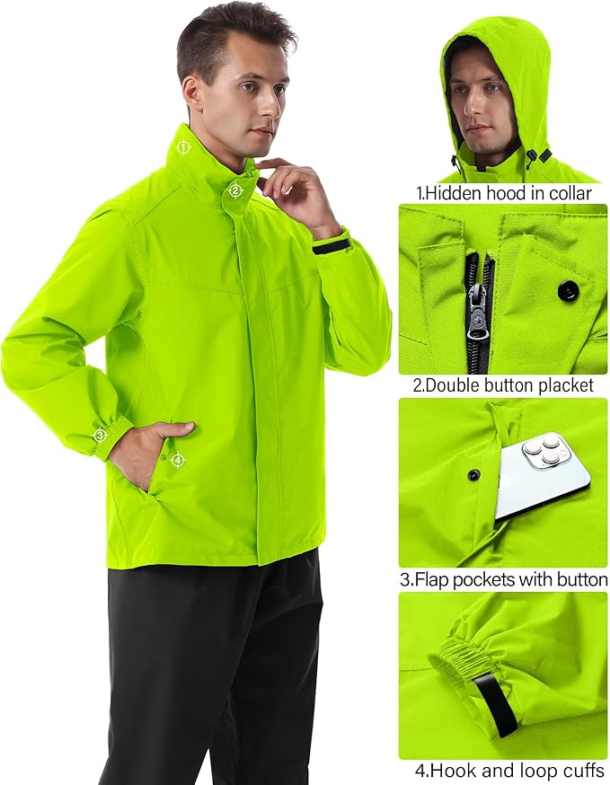 iCreek Rain Suit Waterproof Hooded Rain Gear Breathable Lightweight Packable Rain Jacket Pants Men Women for Hiking Fish Golf