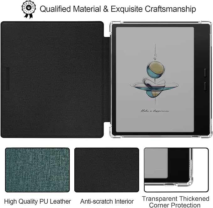 Transparent TPU Back Case for Onyx Boox Go Color 7 (Gen 1/2, 2024/2025) / Boox Go 7 Ultra-Thin Enhanced Auto Sleep/Wake Cover with Thickened Corners, Magnetic Closure (Sage Green)