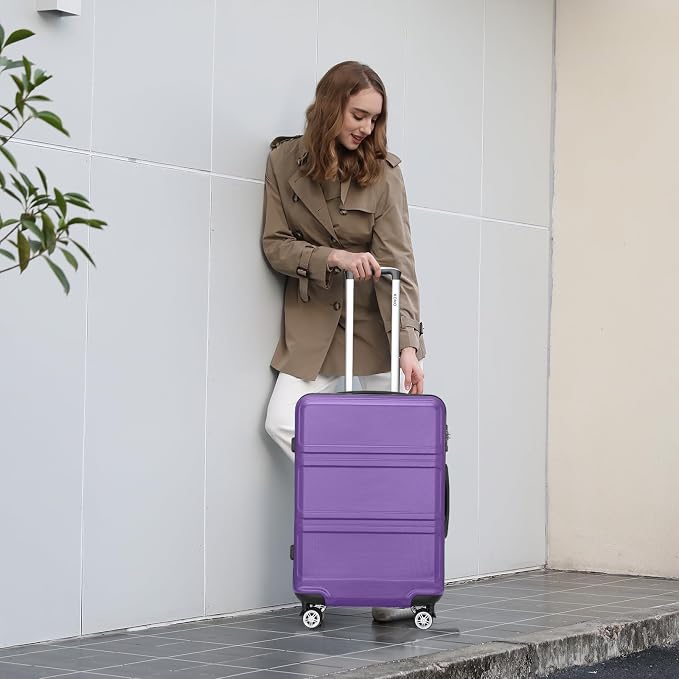 Kono Carry On Luggage Set Airline Approved Lightweight PC+ABS Carry On Suitcase with TSA Lock Spinner Wheels Durable Luggage Hardside Purple