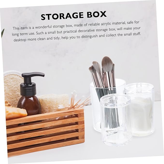 GLEAVI Triple Compartment Cotton Swab Dispenser Acrylic Makeup Organizer Lid for Bathroom and Vanity Storage