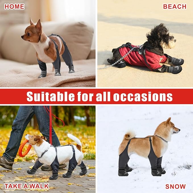 Idepet Dog Suspender Boots, Tall Dog Boots Anti-Slip & Fall Waterproof Shoes Leggings, Adjustable Suspender Boots for Dogs Winter Snow Rain Hiking Paws Protector(Black, 4)