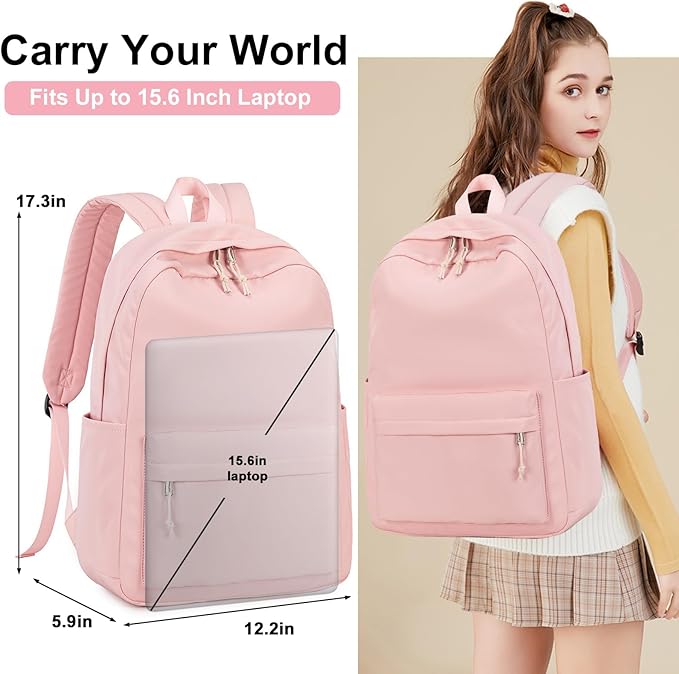 LOIDOU Backpack for Girls School Backpacks Bookbags for Elementary Middle School Women Laptop Backpacks (Solid Pink, L-17)