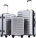 Coolife Luggage Sets, 3 Piece Hard Shell Suitcase Set with Spinner Wheels, Expandable Large Checked Luggage, Lightweight Rolling Carry On with TSA Lock Sliver