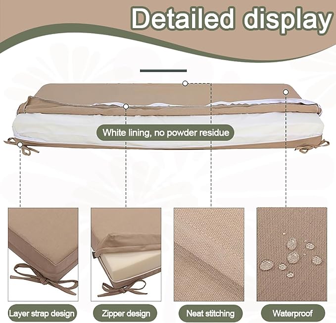 Outdoor Bench Cushion 36x18/40x16/48x16 Waterproof Patio Furniture Cushions Garden Sofa Settee Couch Swing Pads with Ties(9,59x18x3 in)