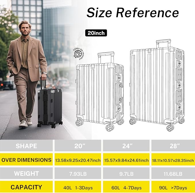 Krute Carry On Luggage 20 inch Aluminum Frame Luggage with Spinner Wheels Hardshell No Zipper PC+ABS TSA Lock Zipperless Suitcases Gray