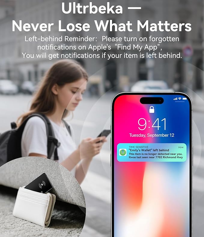 Ultrbeka Ultra-Thin Wallet Tracker Card, Rechargeable 0.094in IP68 Waterproof Bluetooth Tracker for Wallets, Passport, Work with Apple Find My, Card Locator [Apple MFi Certified] iOS Only