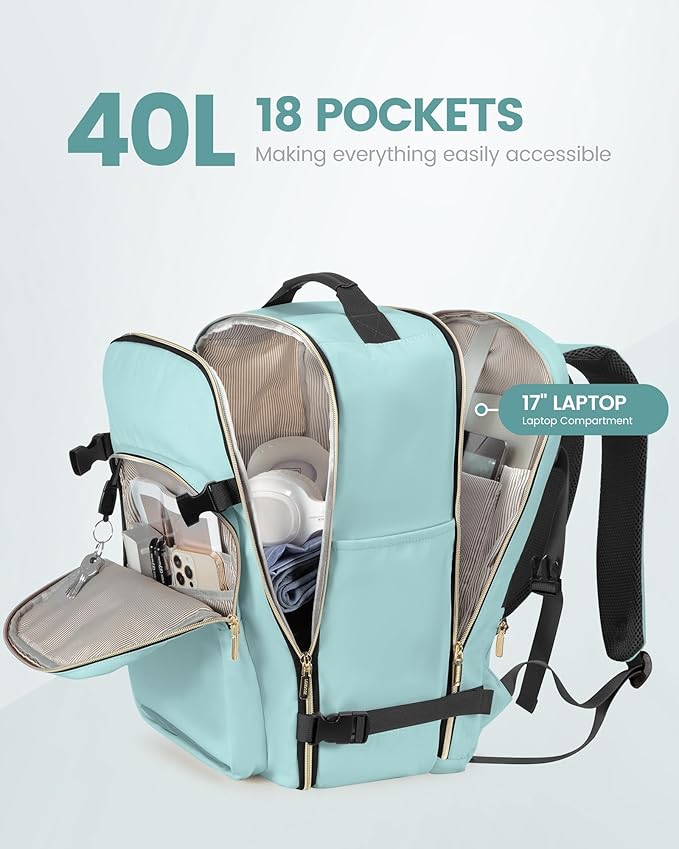 LOVEVOOK 40L Travel Backpack Flight Approved Carry on Backpack,3 Packing Cubes,Waterproof Personal Item Travel Bag,TSA Carry on Luggage Suitcase Travel Essentials,Gifts for Women & Men,fits 17" Laptop