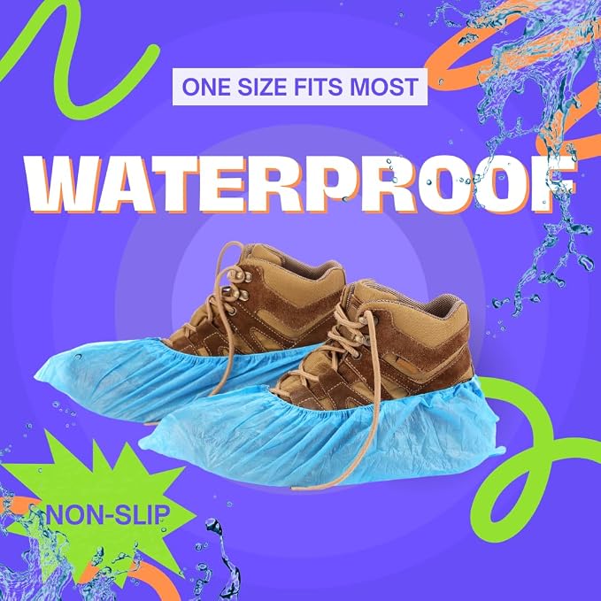 1,000 Pack Waterproof Shoe Covers Disposable, Premium Non-Slip Recyclable CPE Shoe Covers Protectors for Indoors, Durable, Booties, One Size Fits Most, Fits up to Size 13 US Men and 15 US Women, Blue