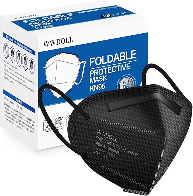 WWDOLL KN95 Face Mask 25 Pack, 5-Layers Breathable Disposable KN95 Masks