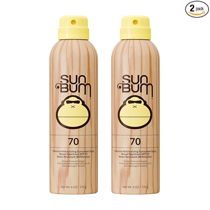 Sun Bum Original SPF 70 Sunscreen Body Spray - Broad Spectrum Moisturizing Sunscreen with Vitamin E - Hawaii 104 Act Compliant (Made without Octinoxate & Oxybenzone) - 6 oz (Pack of 2)
