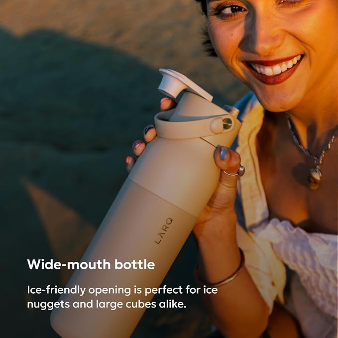 LARQ Swig Top — Insulated Stainless Steel Water Bottle with Straw, Detachable Silicone Handle, Vacuum 24h Cold, BPA-Free Metal Bottle for Gym, Travel, Office, Wide Mouth for Ice — 34 oz, Mojave Dune