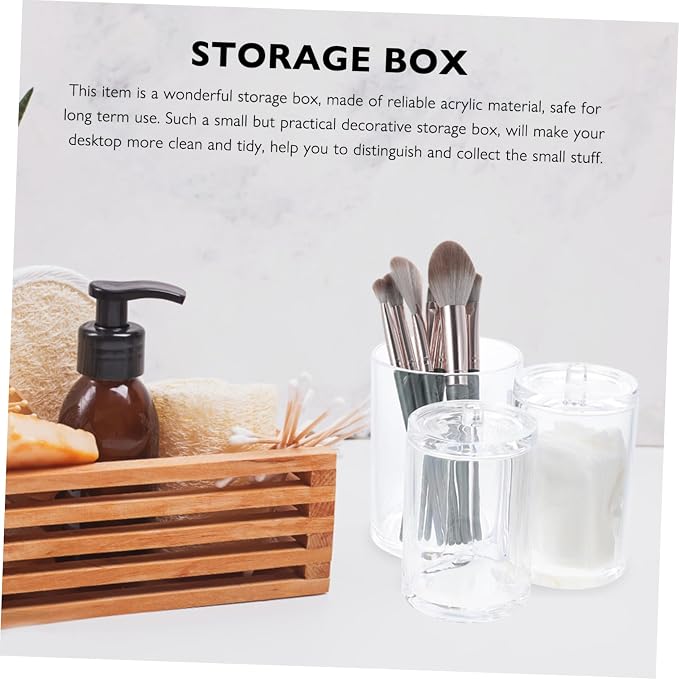 OUNONA Transparent Triple Compartment Cotton Swab Box with Dustproof Lid for Bathroom Storage Makeup Cotton Organizer and Vanity Holder for Balls Swabs and Pads