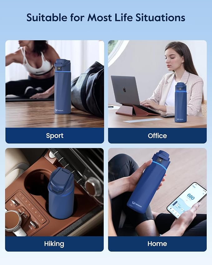 BOOST Smart Water Bottle that Reminds You to Drink, 24oz BPA-Free Stainless Steel Vacuum Insulated, Wide Mouth Water Tracker Bottle with APP for School, Gym, Office, Ideal for Father's Day
