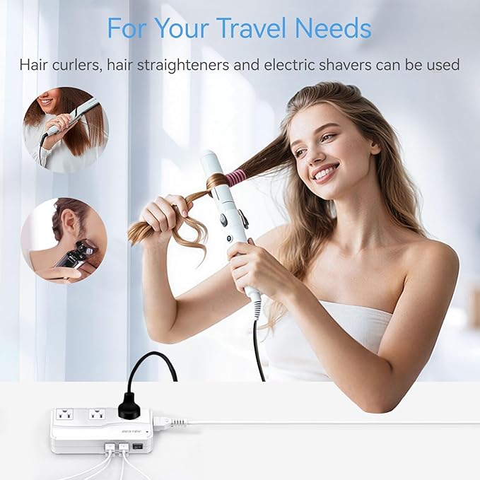 BESTEK Universal Travel Adapter 220V to 110V Voltage Converter with 6A 4-Port USB Charging and UK/AU/US/EU Worldwide Plug Adapter