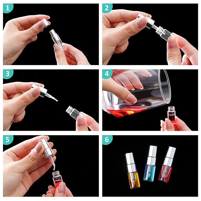 Zhehao 1 Pcs Mini Spray Bottles 2 ml Clear Glass Perfume Bottles Refillable Fine Mist Perfume Atomizer Portable Empty Sample Containers for Cleaning, Essential Oils, Travel (Silver Cap)