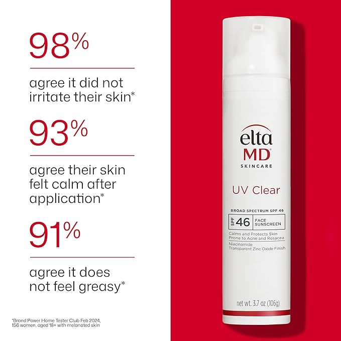 EltaMD UV Clear Face Sunscreen SPF 46, Oil Free Sunscreen with Zinc Oxide, Dermatologist Recommended, For Acne-Prone Sensitive Skin, 3.7 oz