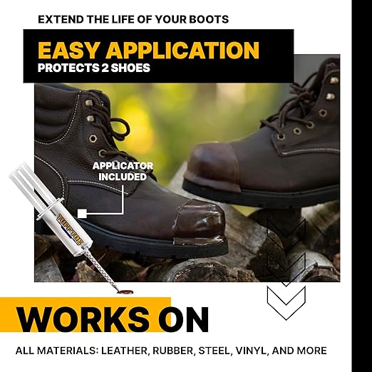 V2 Work Boot Toe Protector, Liquid Boot Guard, Brown Adhesive Shoe Crease Protector & Scuff Preventer for Waterproofing and Hole Repair - Strongest Heavy Duty Shoe Covers for Any Size & Style of Boots